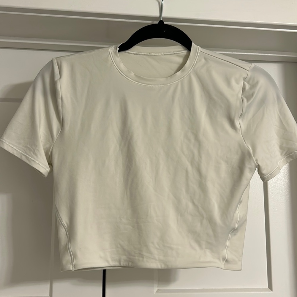 Wundermost Ultra- Soft Nulu Crewneck Cropped T-Shirt in Bone! Size M